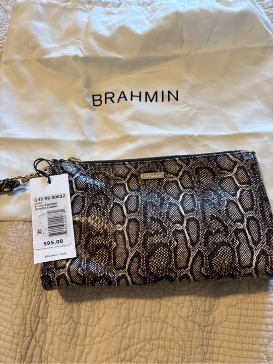 Brahmin Handbags - Brahmin Daisy Brown Snake-Print Leather Wristlet